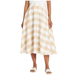NWT Who What Wear linen blend tan white gingham check full circle midi skirt 6